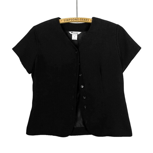 Nygard Collection Womens Black Button-Up Blouse Short Sleeve Fitted 8 Petite - Picture 1 of 6